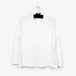 White V-Neck Long Sleeve Women's Top